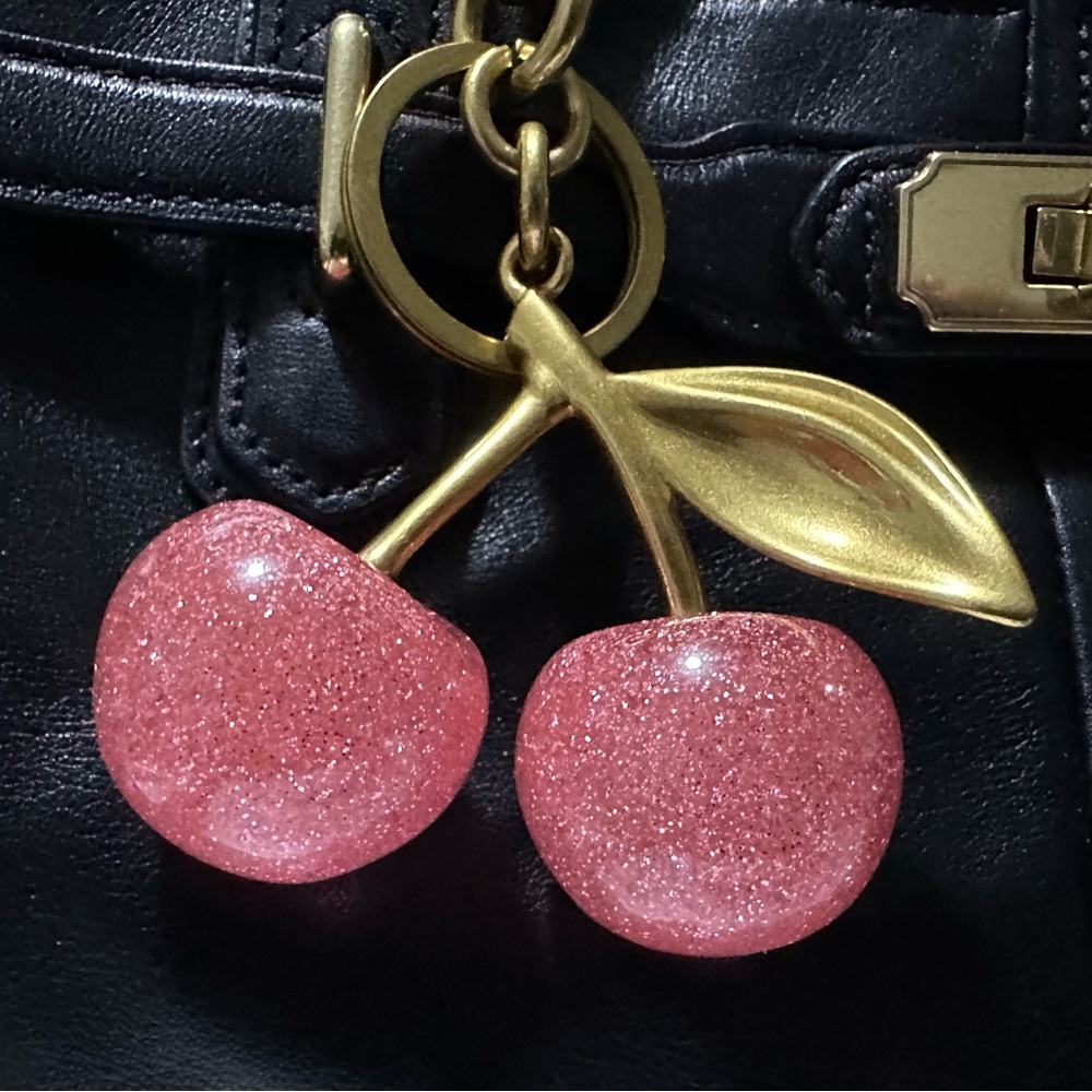 Gold and Pink Cherry Keychain - Picture 4 of 6